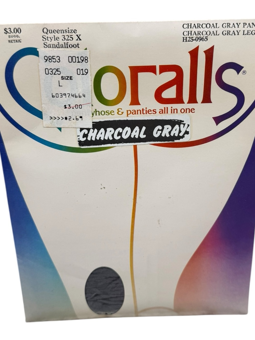 1985 Coloralls Pantyhose Charcoal Gray Panty Charcoal Gray Legs Queensize 325X